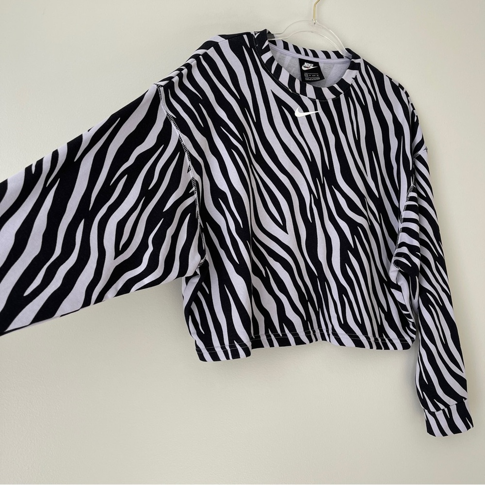 Nike‎ Purple Zebra Cropped Oversized Crewneck Sweatshirt Sz XS - Picture 5 of 10